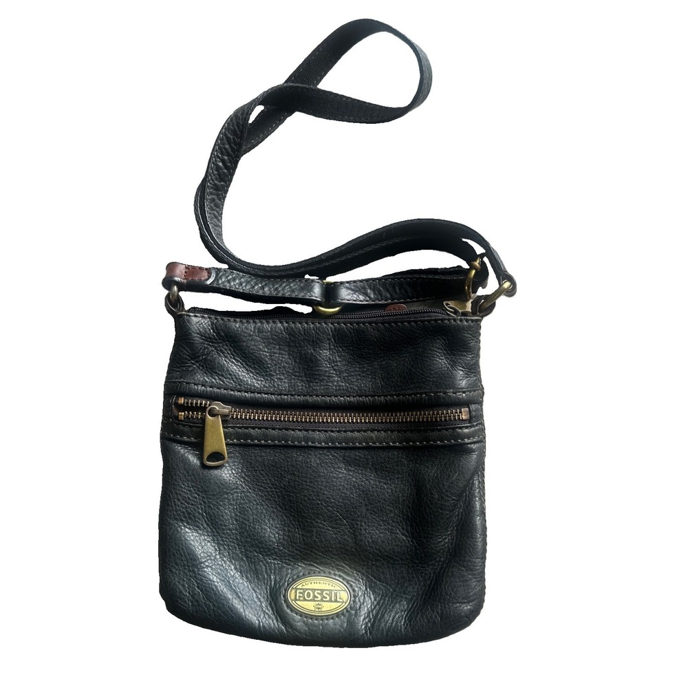 Fossil Small Cowhide Leather Crossbody Bag Black, Brass Hardware